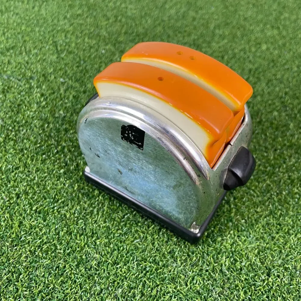 Vintage Retro Ceramic and Chrome-Plated Toaster Salt and Pepper Shaker Set